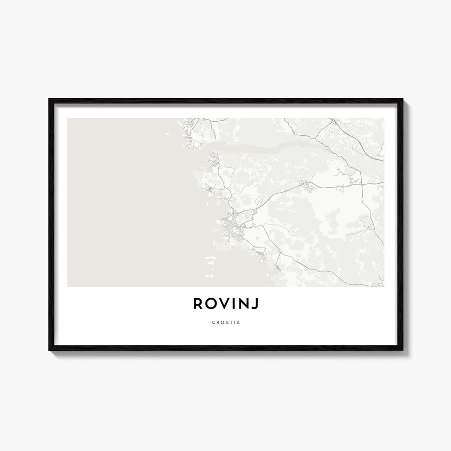 Rovinj black & white map poster of Croatia – horizontal wall art, unframed print shown in interior mockup