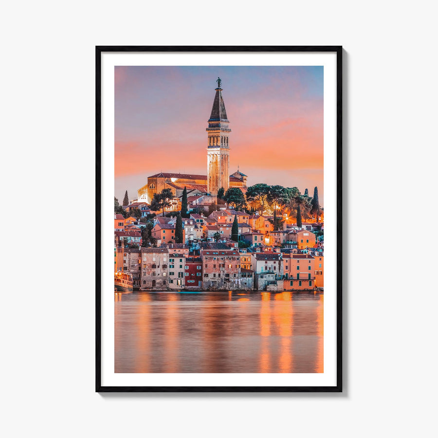 Rovinj colorful photo poster of Croatia – vertical wall art, unframed print shown in interior mockup