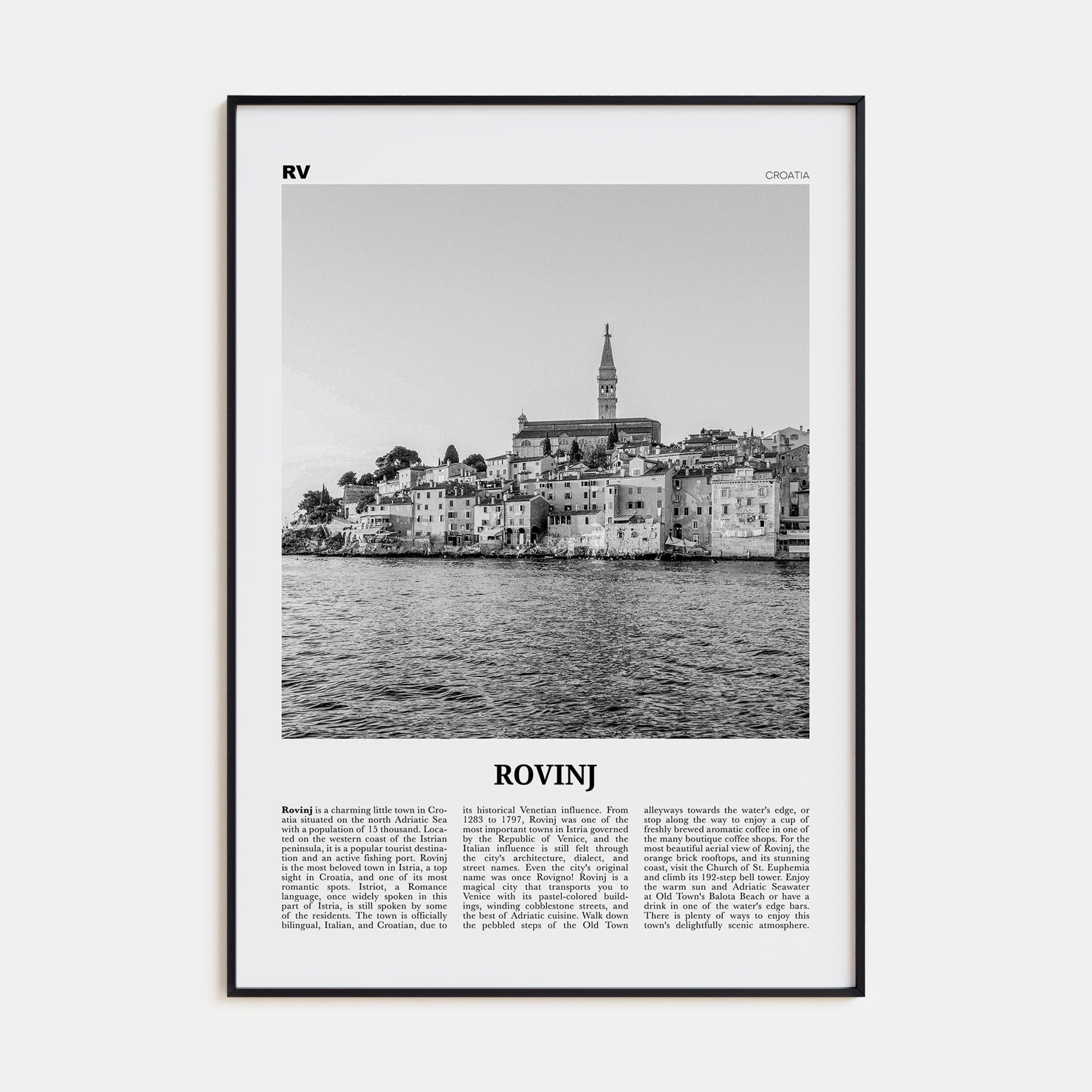 Rovinj Poster Black Metal / 8x12 in Nbourhood Travel B&W Poster