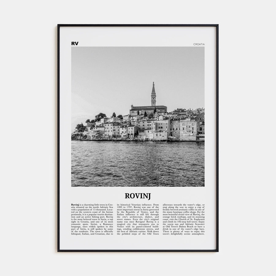 Rovinj Poster Black Metal / 8x12 in Nbourhood Travel B&W Poster