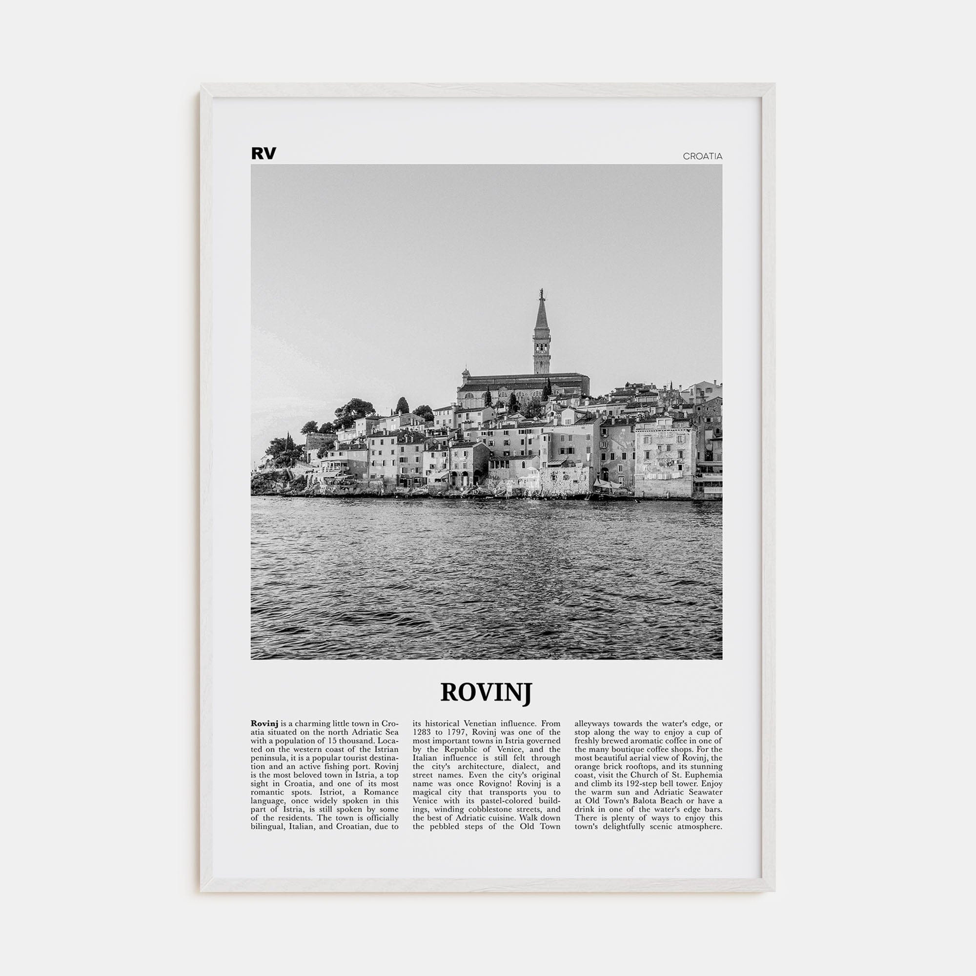 Rovinj Poster White Wood / 8x12 in Nbourhood Travel B&W Poster