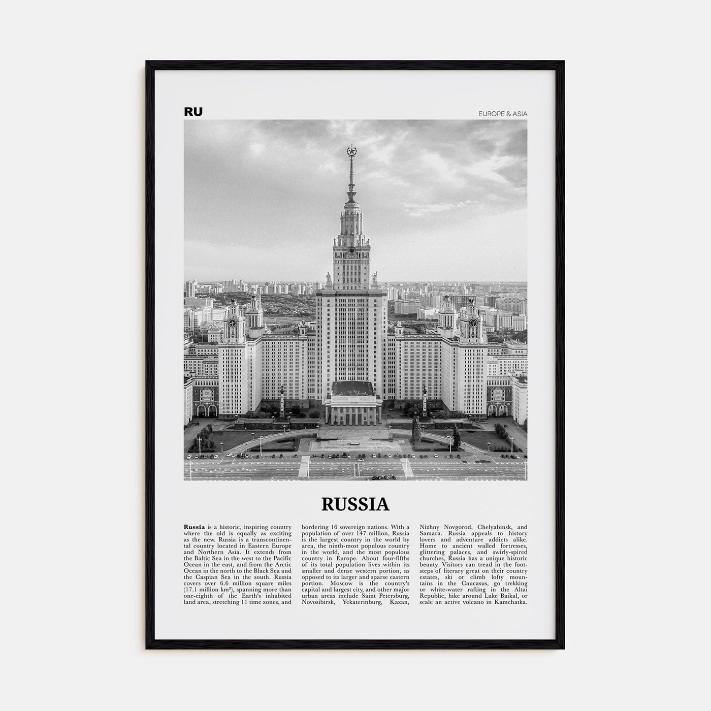 Russia Poster Black Wood / 8x12 in Nbourhood Travel B&W Poster