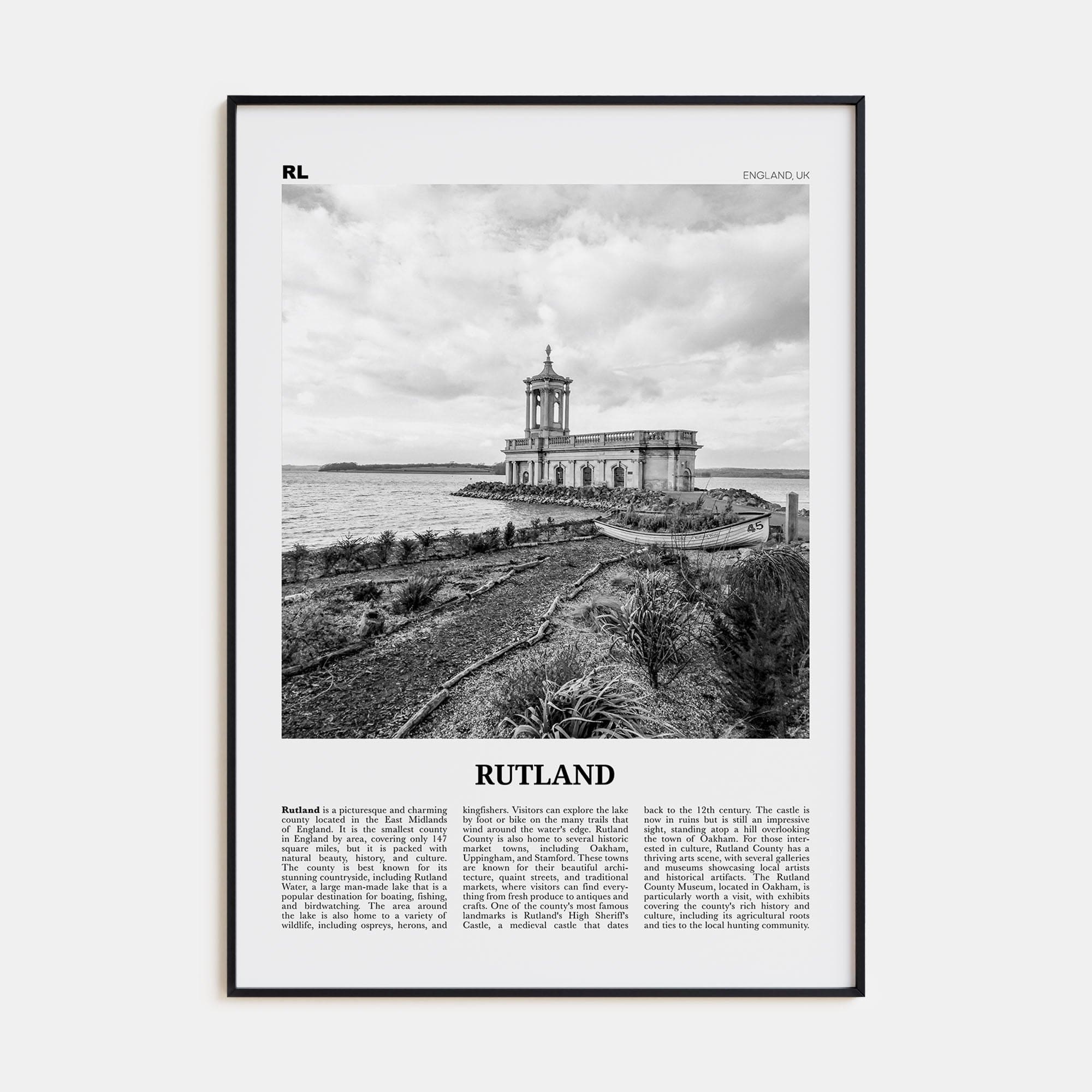 Rutland Poster Black Metal / 8x12 in Nbourhood Travel B&W Poster