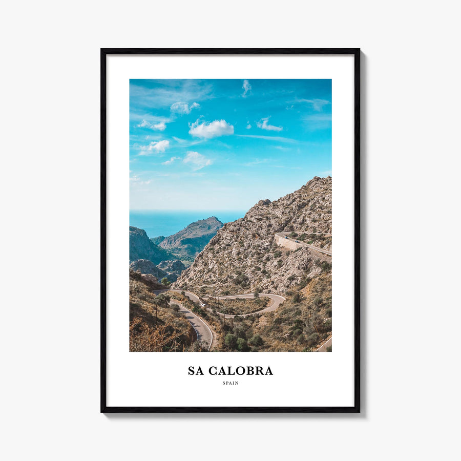 Sa Calobra colorful classic poster of Spain – vertical wall art, unframed print shown in interior mockup
