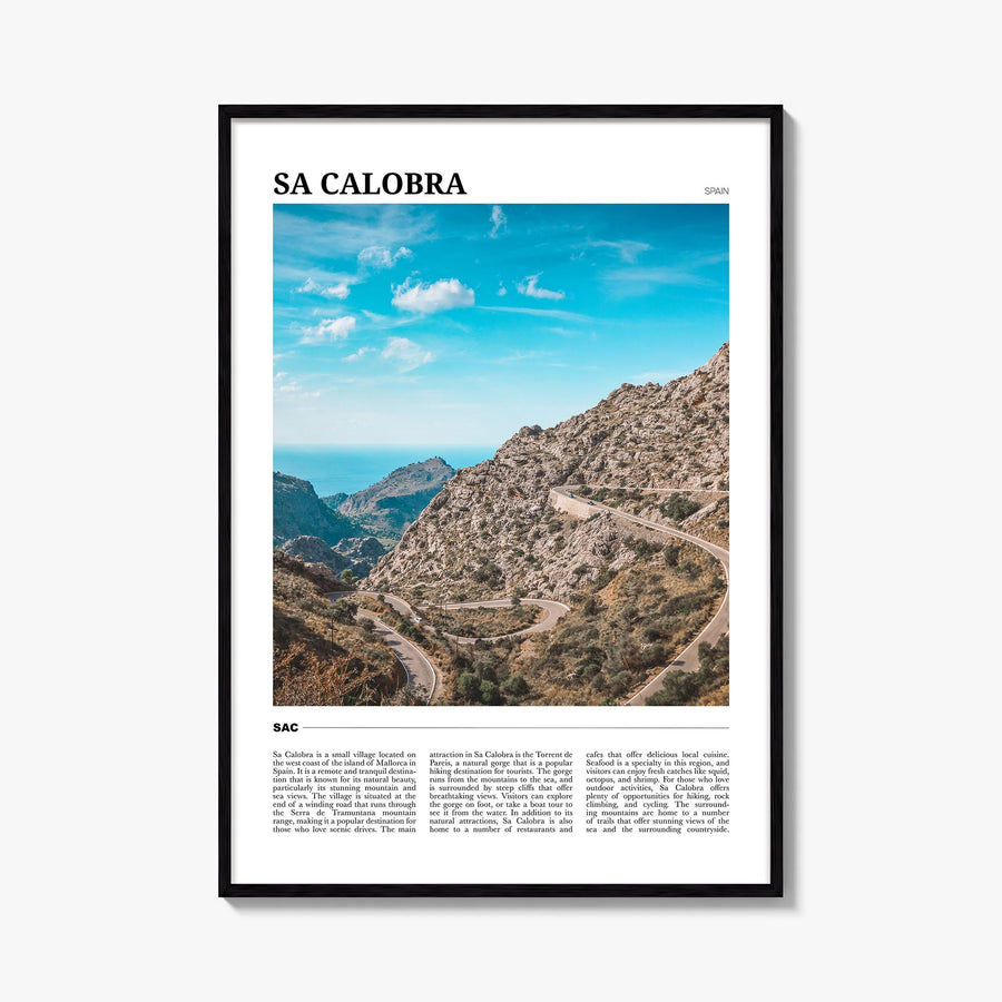 Sa Calobra colorful travel poster of Spain – vertical wall art, unframed print shown in interior mockup