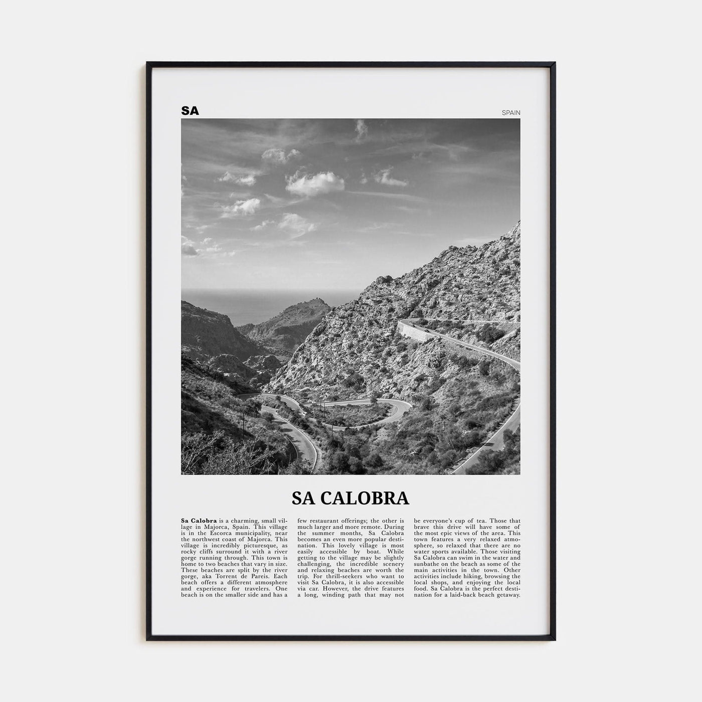 Sa Calobra Poster Black Metal / 8x12 in Nbourhood Travel B&W Poster