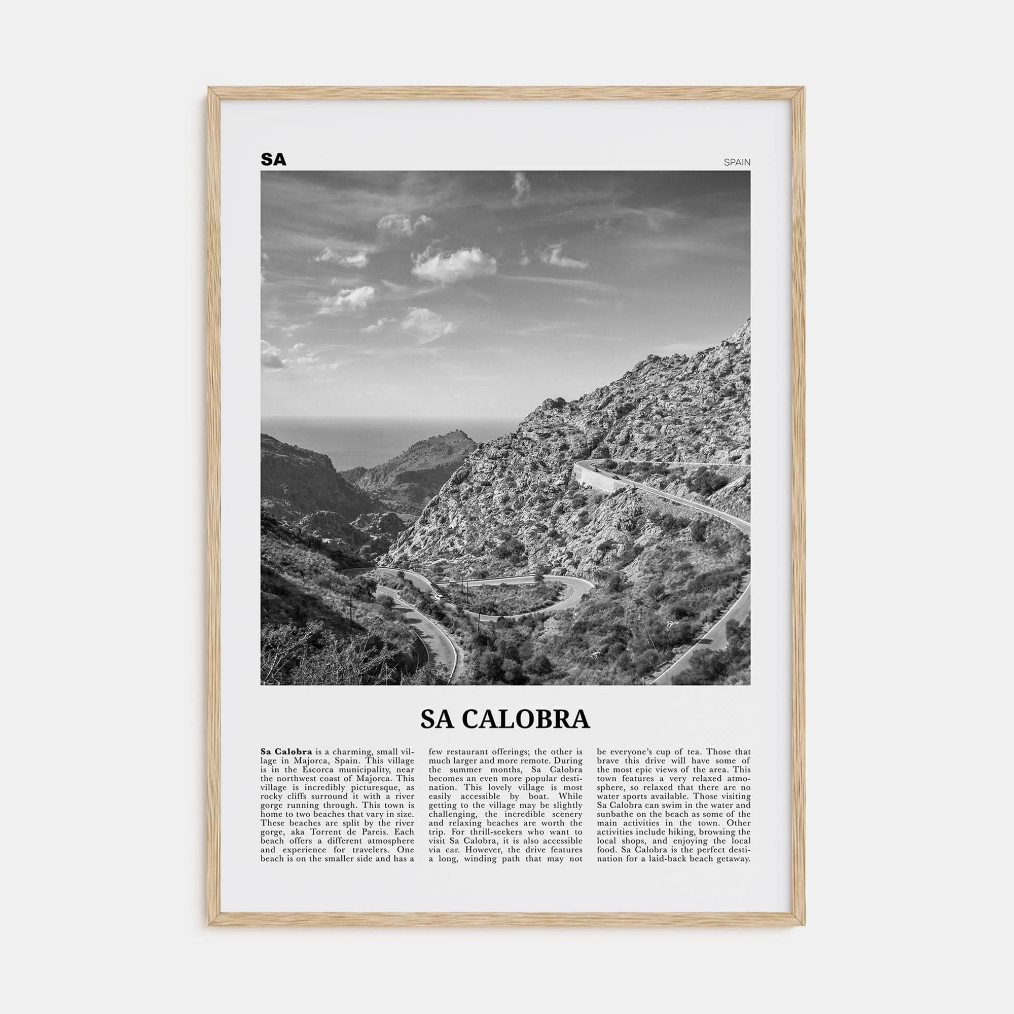 Sa Calobra Poster Natural Wood / 8x12 in Nbourhood Travel B&W Poster