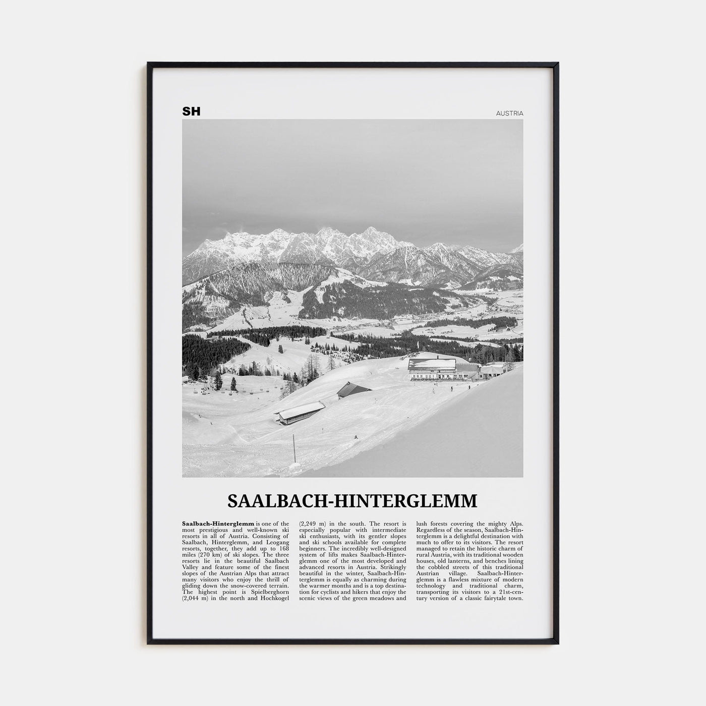 Saalbach-Hinterglemm Poster Black Metal / 8x12 in Nbourhood Travel B&W Poster