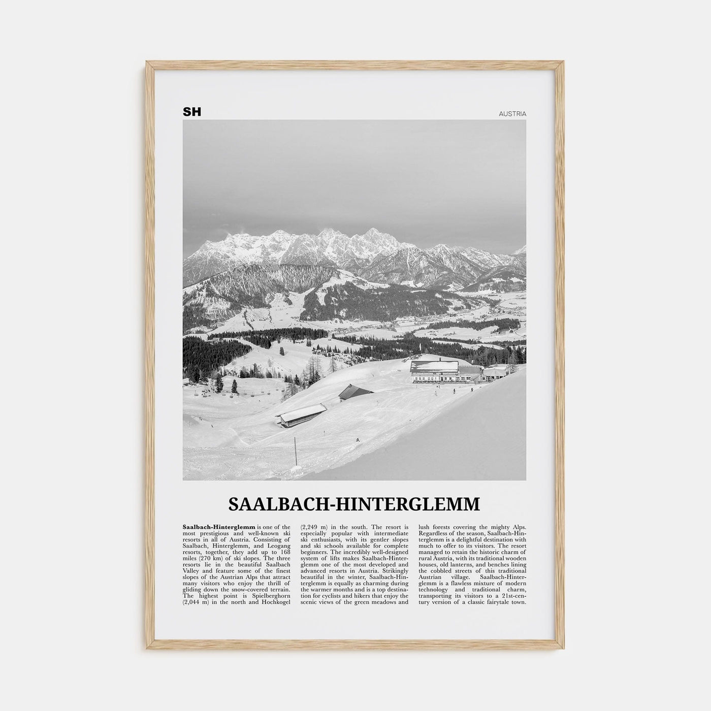 Saalbach-Hinterglemm Poster Natural Wood / 8x12 in Nbourhood Travel B&W Poster