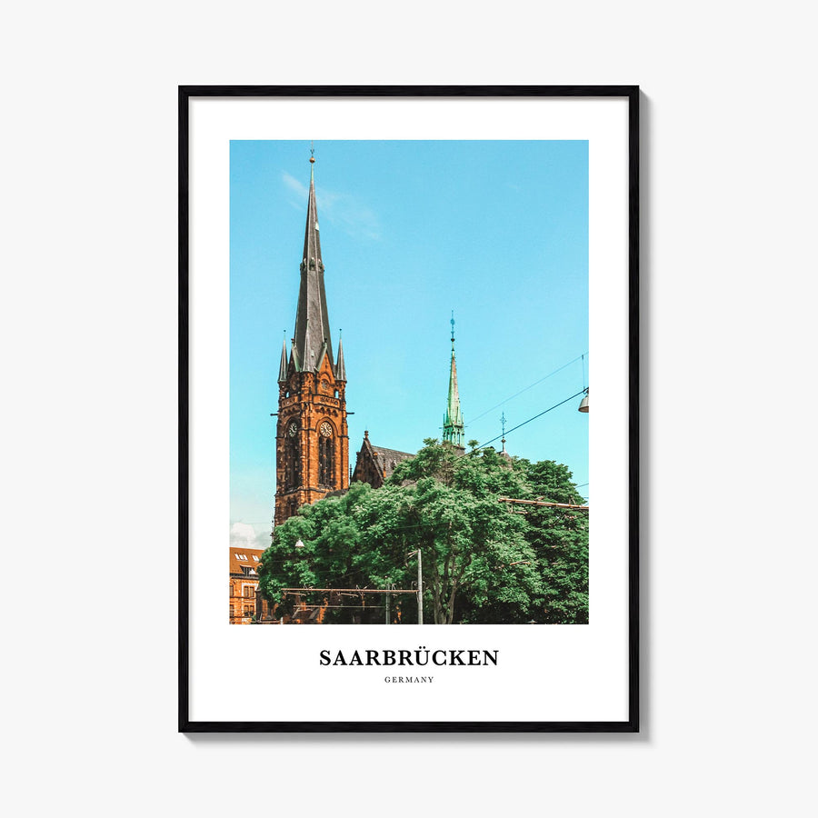 Saarbrücken colorful classic poster of Germany – vertical wall art, unframed print shown in interior mockup