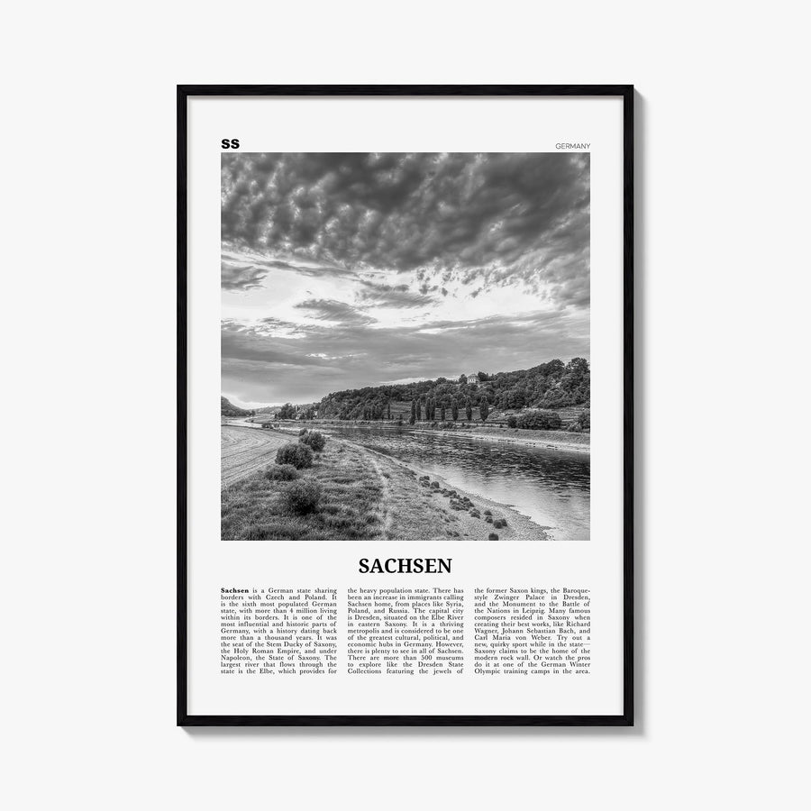 Saxony no. 1 black & white newspaper poster of Sachsen, Germany – vertical wall art, unframed print shown in interior mockup