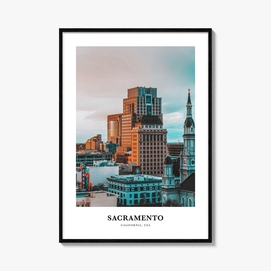 Sacramento colorful classic poster of California, USA – vertical wall art, unframed print shown in interior mockup