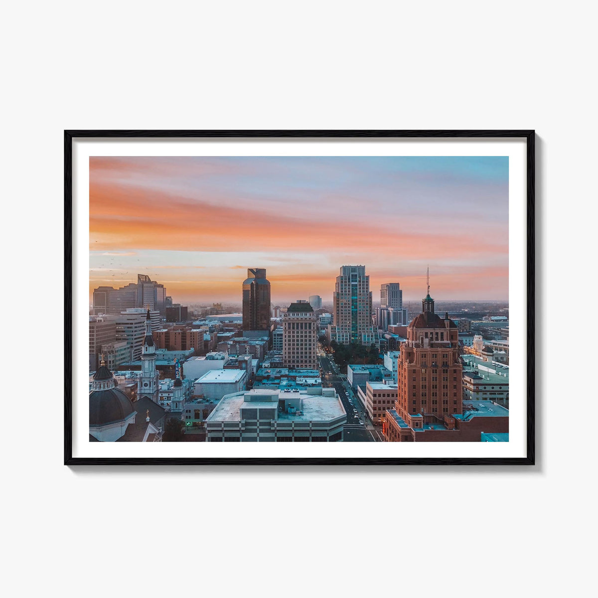 Sacramento colorful photo poster of California, USA – horizontal wall art, unframed print shown in interior mockup