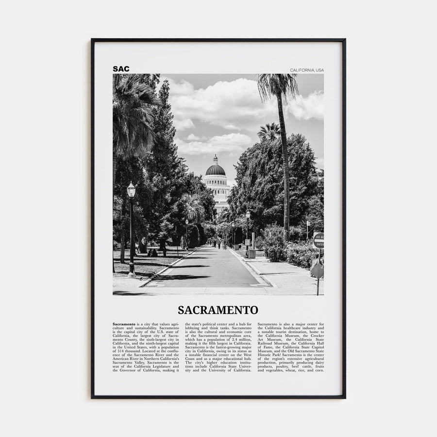 Sacramento No 1 Poster Black Metal / 8x12 in Nbourhood Travel B&W Poster