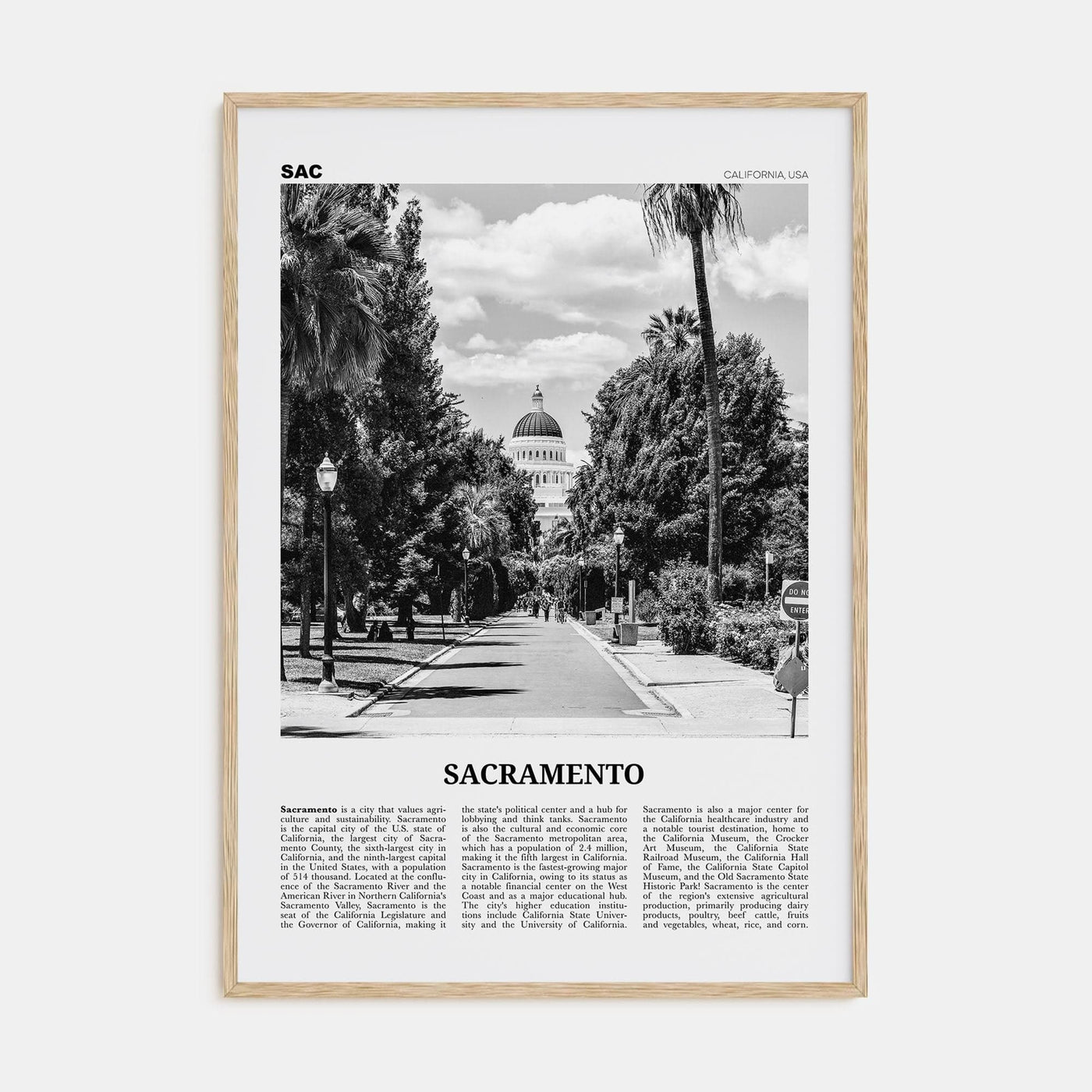 Sacramento No 1 Poster Natural Wood / 8x12 in Nbourhood Travel B&W Poster