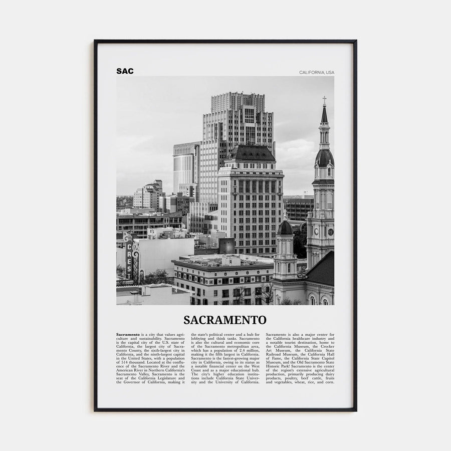 Sacramento No 2 Poster Black Metal / 8x12 in Nbourhood Travel B&W Poster