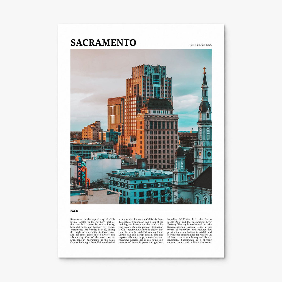 Sacramento Travel Poster, print only (unframed)