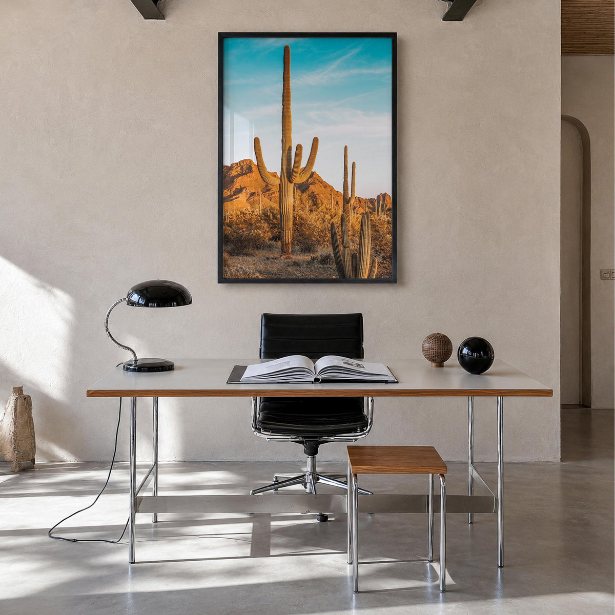 Saguaro National Park no. 1 colorful photo poster of Arizona, USA – vertical wall art in black wood frame, hanging on wall