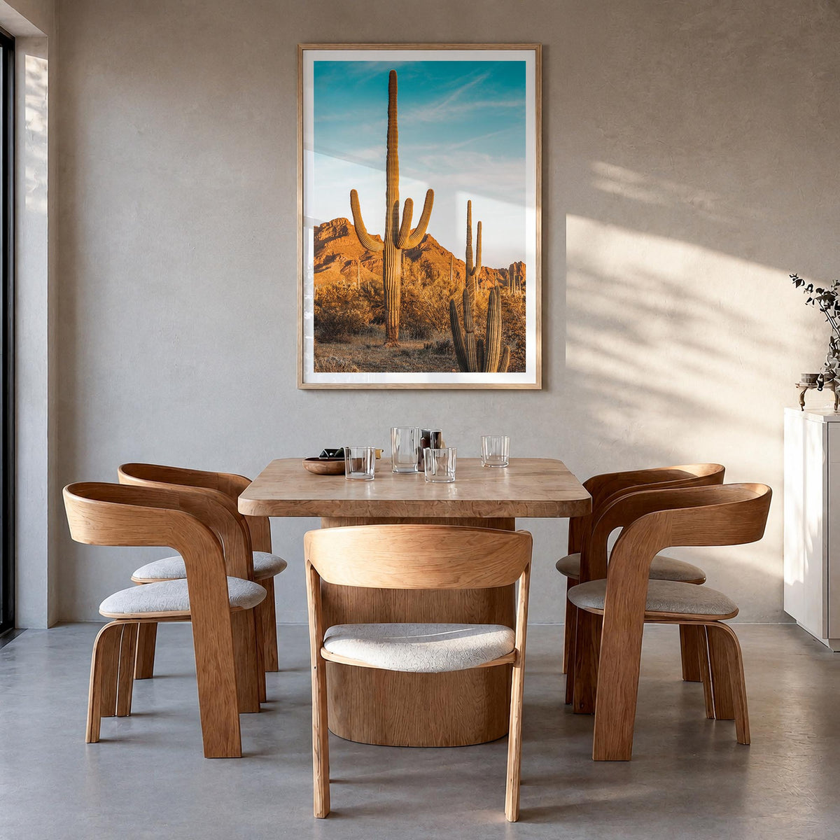 Saguaro National Park no. 1 colorful photo poster of Arizona, USA – vertical wall art in natural wood frame with white border
