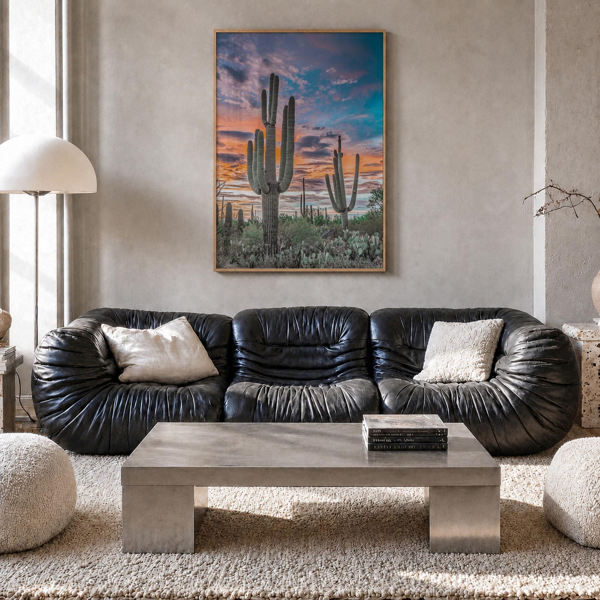 Saguaro National Park no. 2 colorful photo poster of Arizona, USA – vertical wall art in natural wood frame, hanging on wall