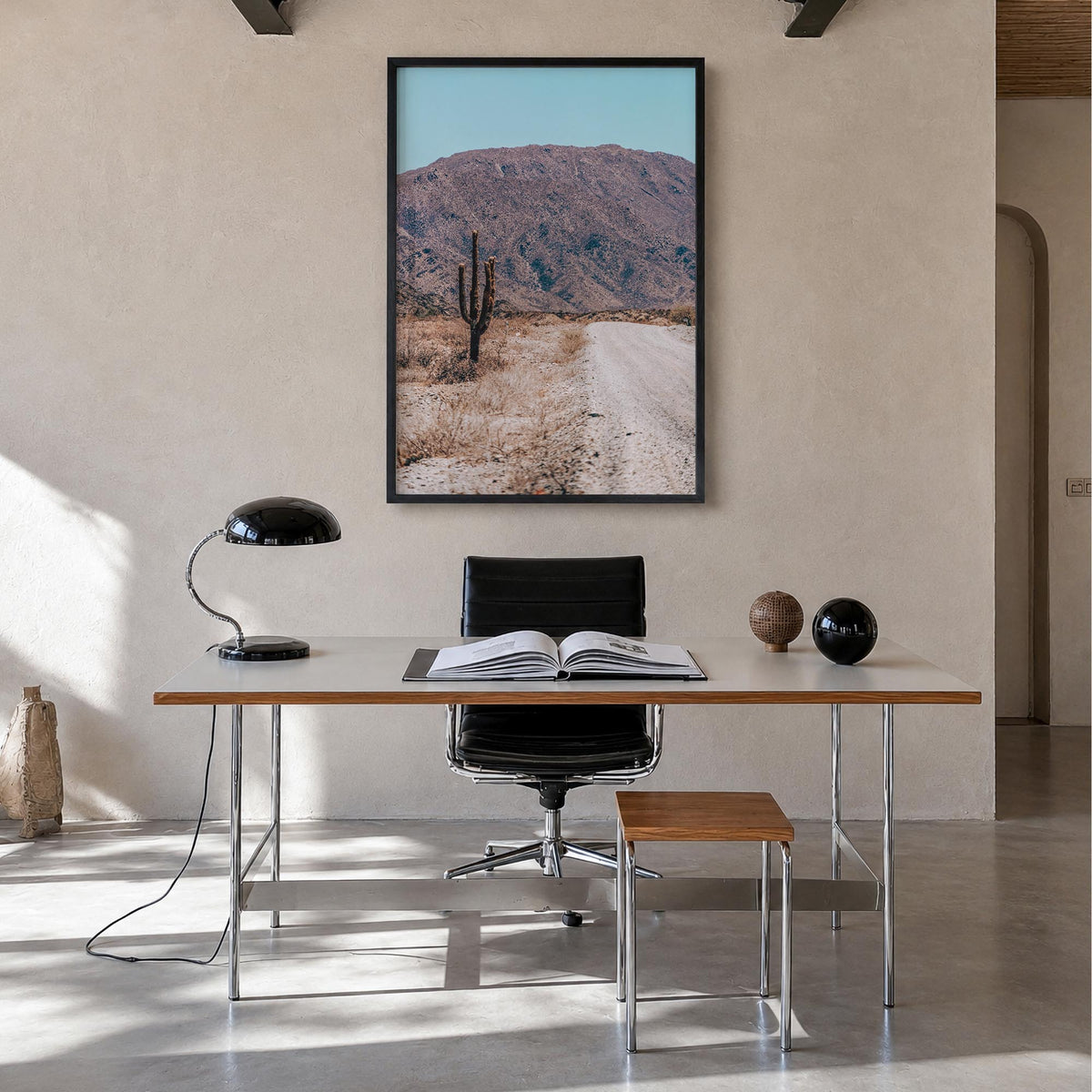 Saguaro National Park no. 3 colorful photo poster of Arizona, USA – vertical wall art in black wood frame, hanging on wall
