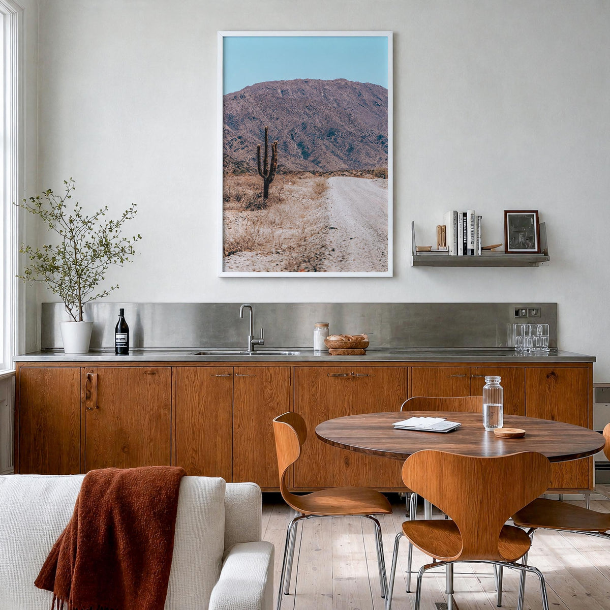 Saguaro National Park no. 3 colorful photo poster of Arizona, USA – vertical wall art in white wood frame, hanging on wall