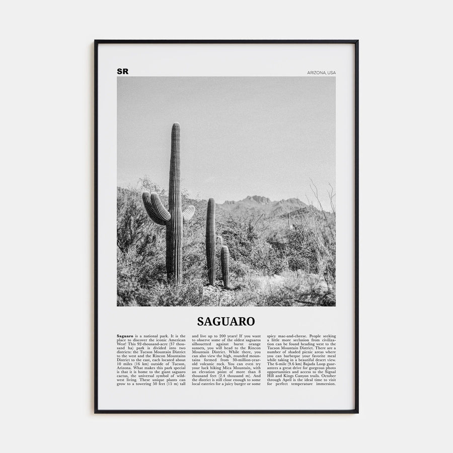 Saguaro National Park Poster Black Metal / 8x12 in Nbourhood Travel B&W Poster