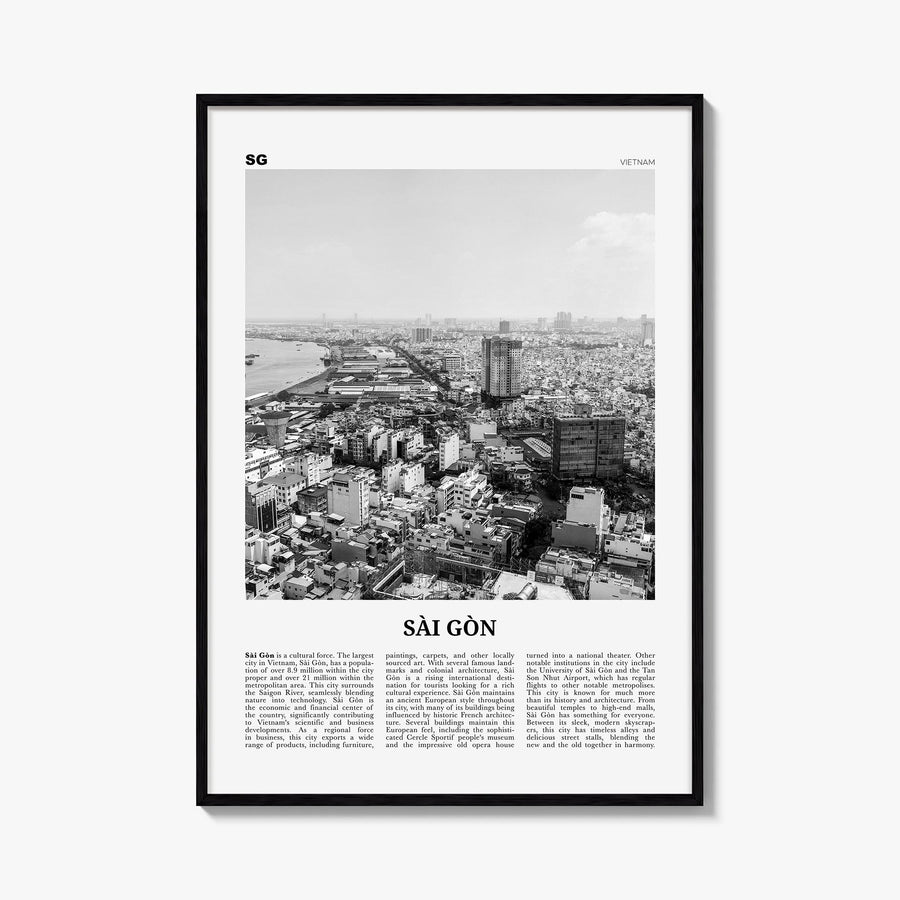 Ho Chi Minh City no. 2 black & white newspaper poster of Vietnam – vertical wall art, unframed print shown in interior mockup