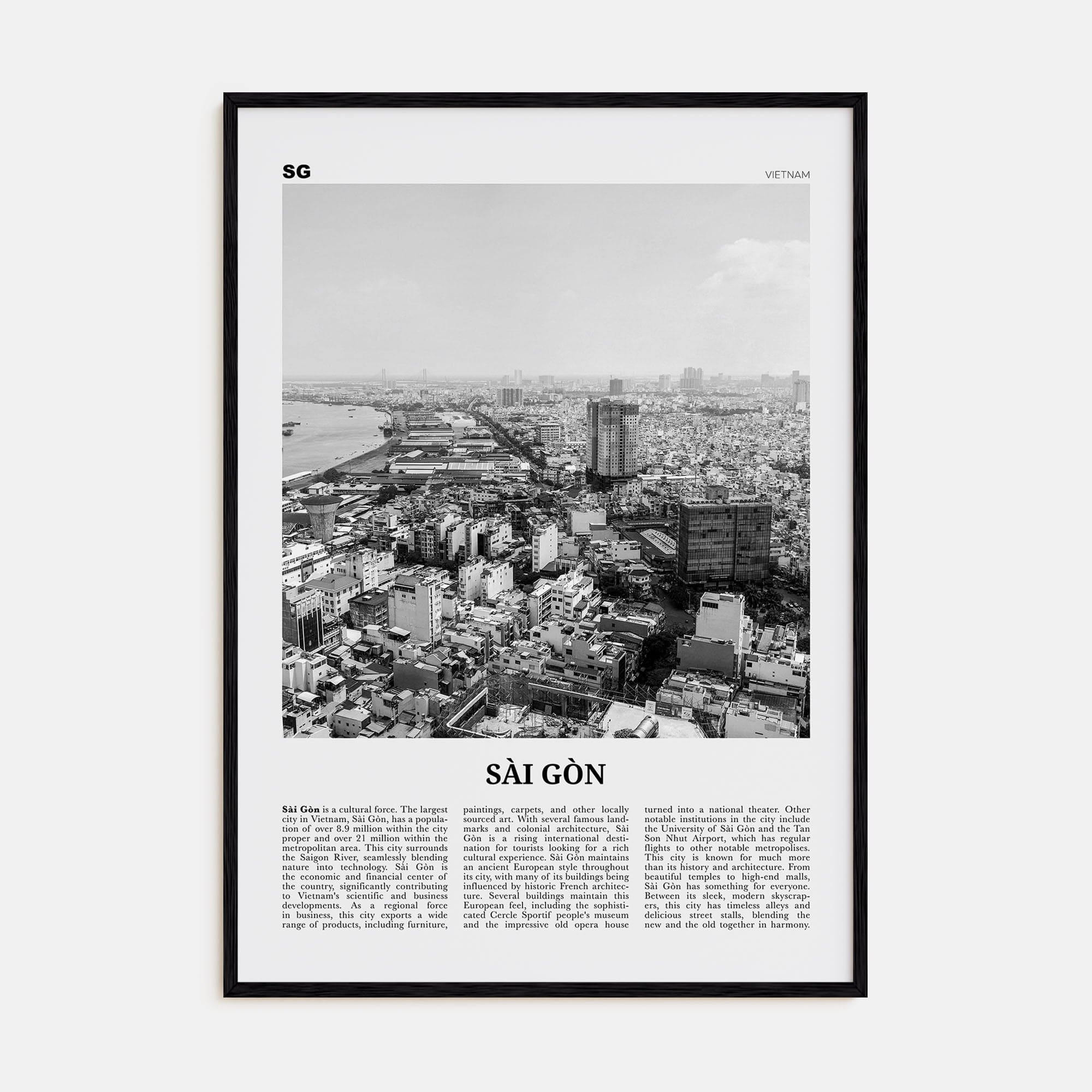 Sai Gon Poster Black Wood / 8x12 in Nbourhood Travel B&W Poster