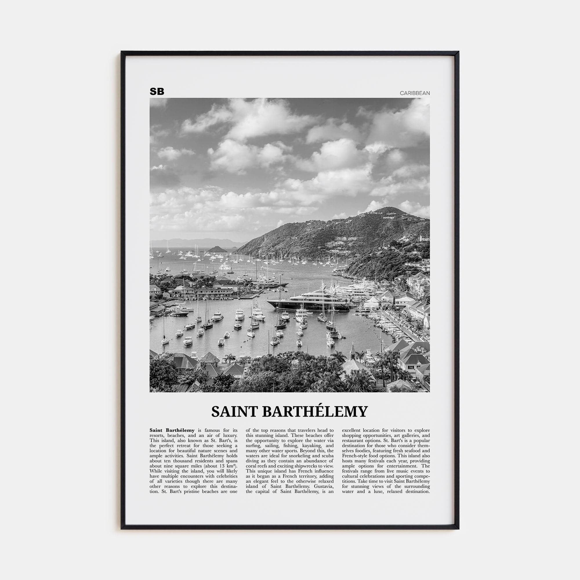 Saint Barthélemy Poster Black Metal / 8x12 in Nbourhood Travel B&W Poster