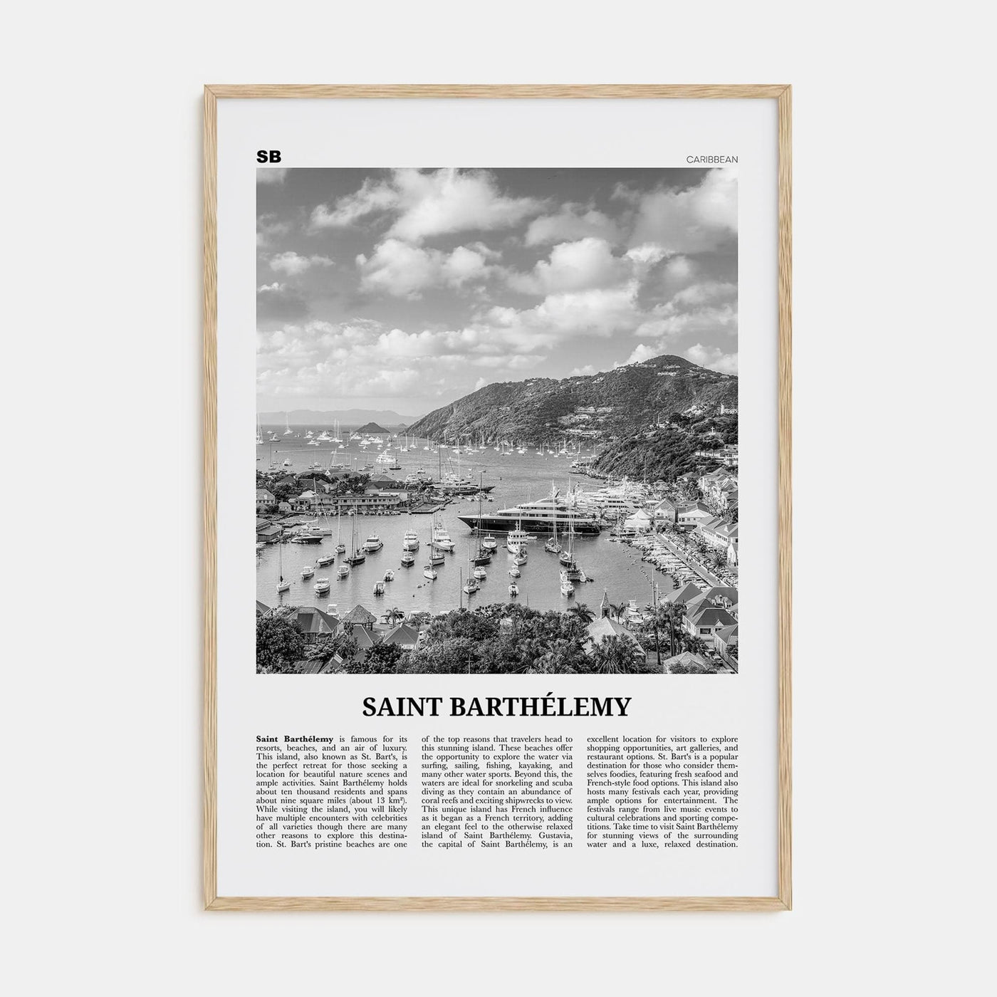 Saint Barthélemy Poster Natural Wood / 8x12 in Nbourhood Travel B&W Poster