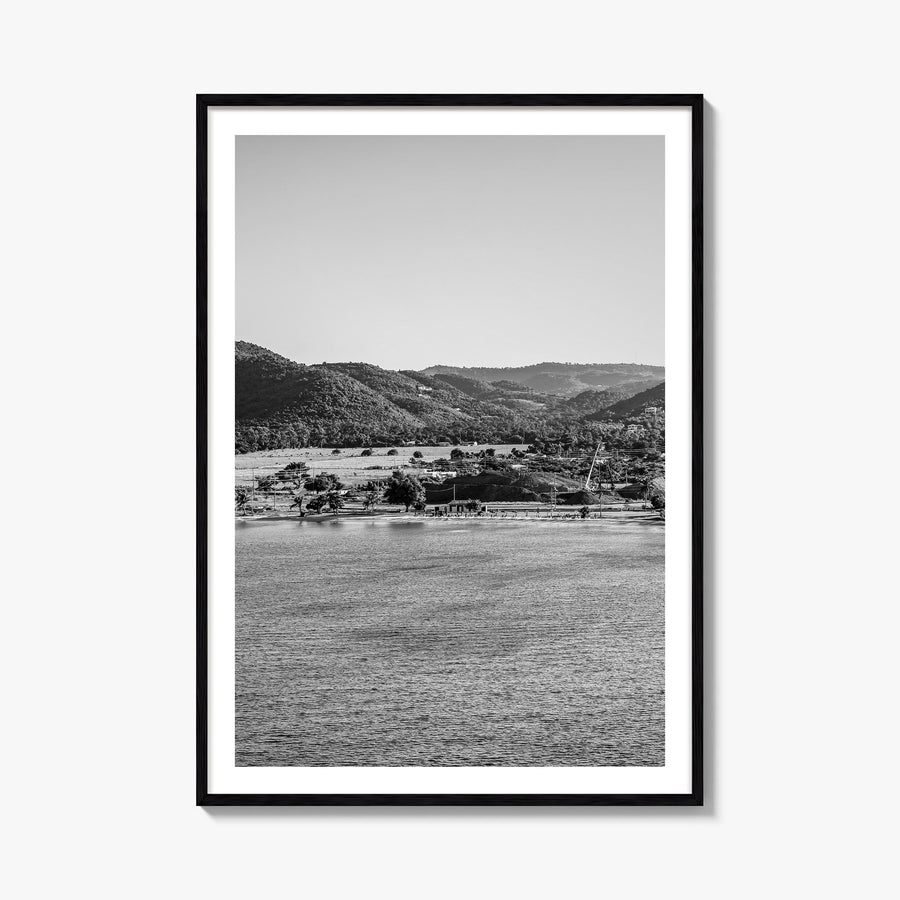 Saint Croix black & white photo poster of United States Virgin Islands – vertical wall art, unframed print shown in interior 