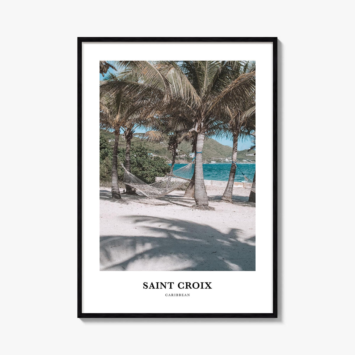 Saint Croix colorful classic poster of United States Virgin Islands – vertical wall art, unframed print shown in interior moc