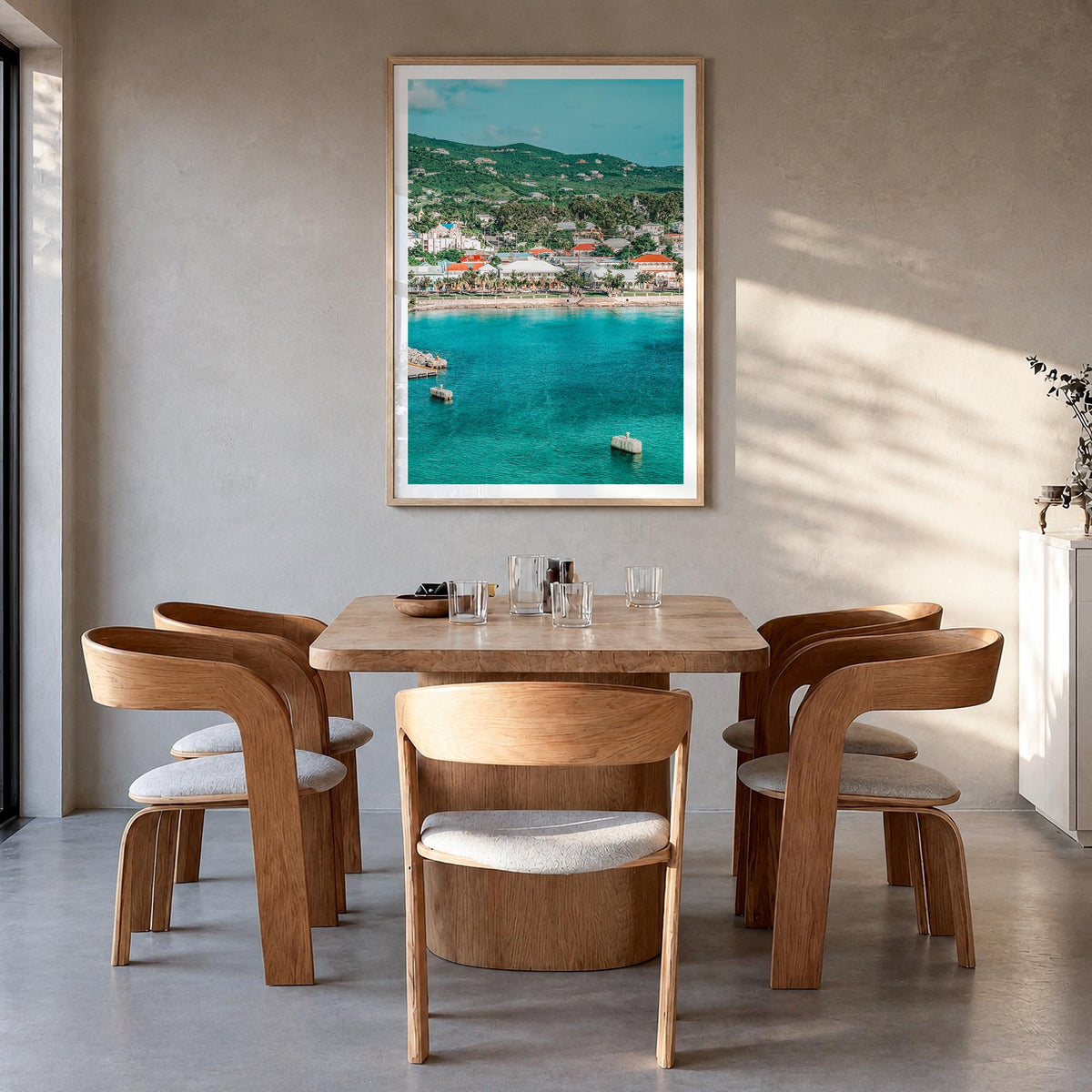 Saint Croix colorful photo poster of United States Virgin Islands – vertical wall art in natural wood frame with white border