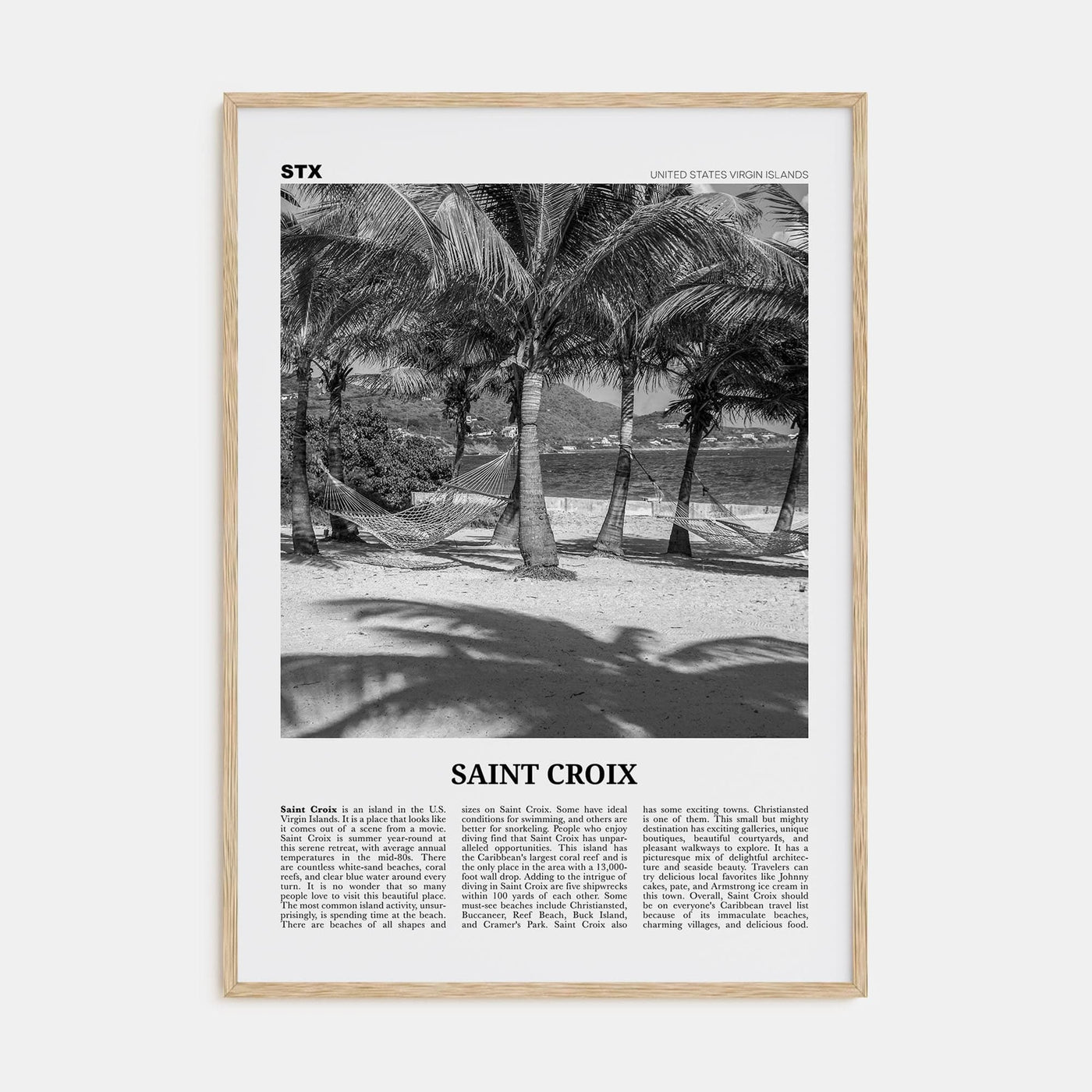 Saint Croix Poster Natural Wood / 8x12 in Nbourhood Travel B&W Poster