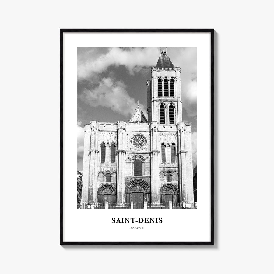 Saint-Denis black & white classic poster of Réunion – vertical wall art, unframed print shown in interior mockup