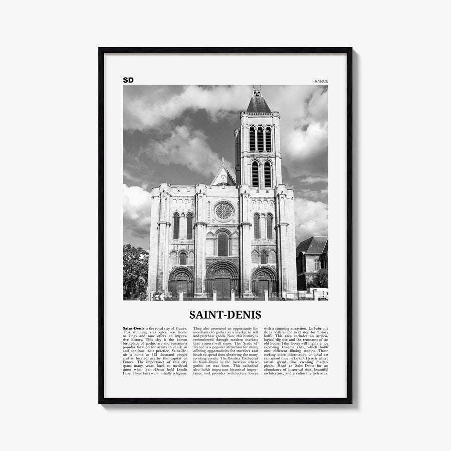 Saint-Denis black & white newspaper poster of Réunion – vertical wall art, unframed print shown in interior mockup