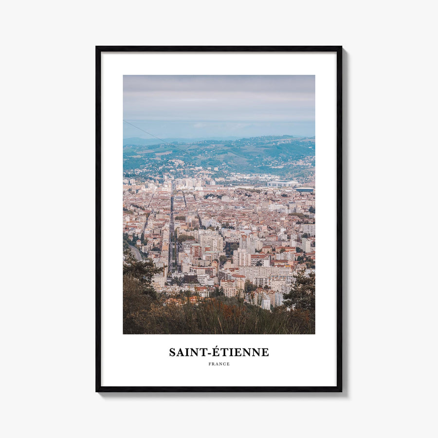 Saint-Étienne colorful classic poster of France – vertical wall art, unframed print shown in interior mockup