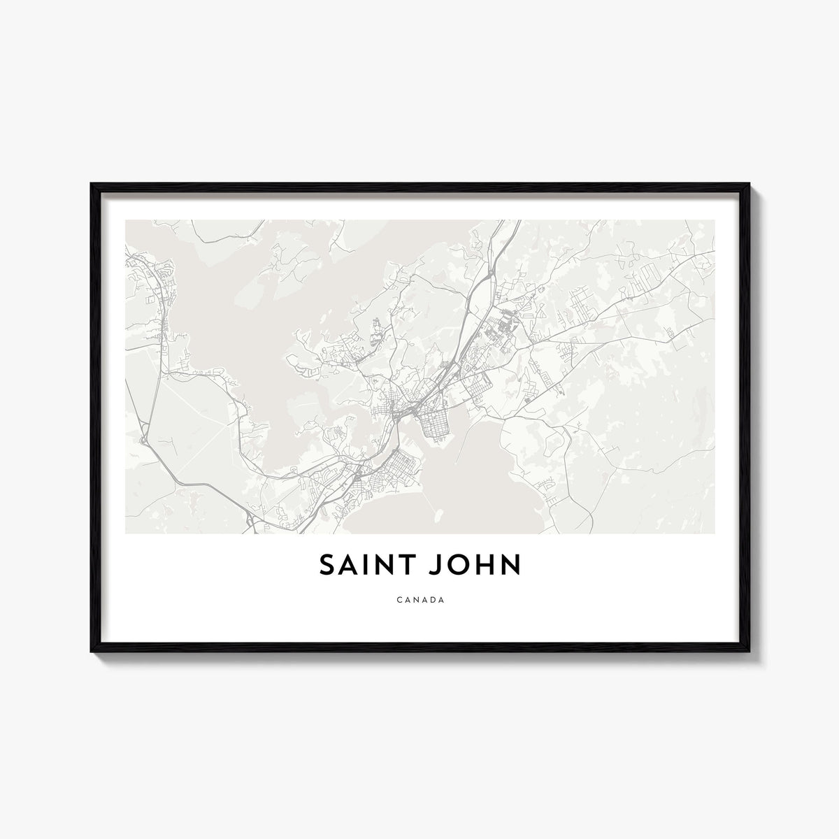 Saint John black & white map poster of United States Virgin Islands – horizontal wall art, unframed print shown in interior m