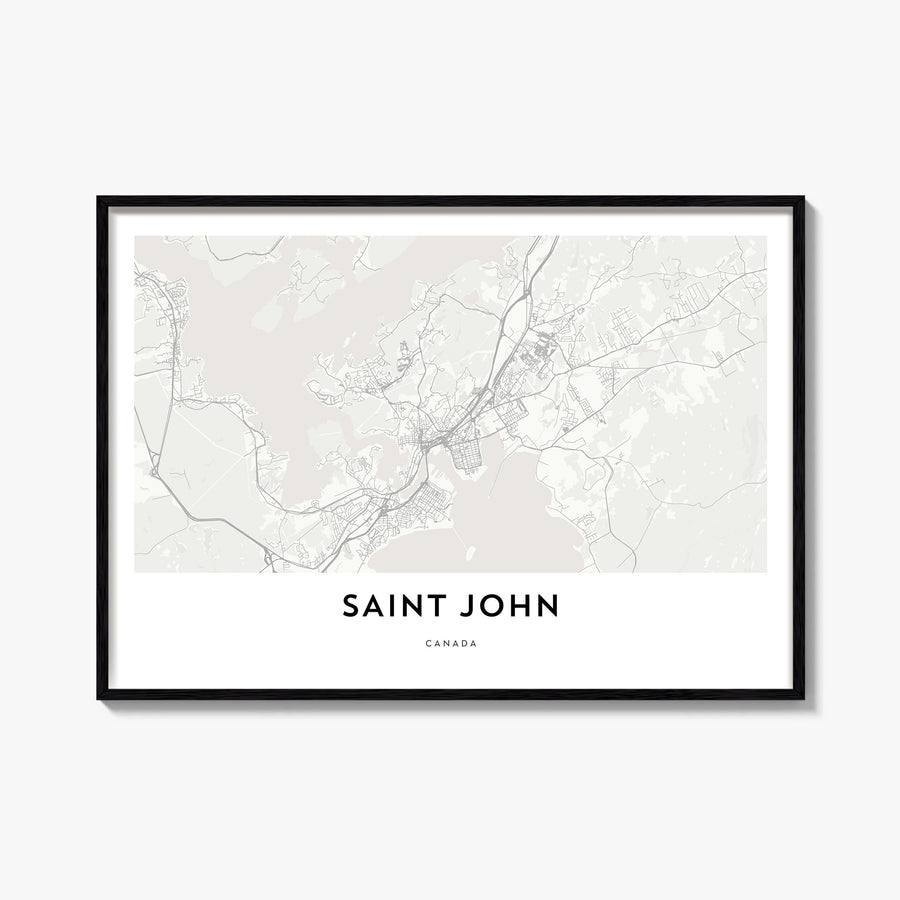 Saint John black & white map poster of United States Virgin Islands – horizontal wall art, unframed print shown in interior m