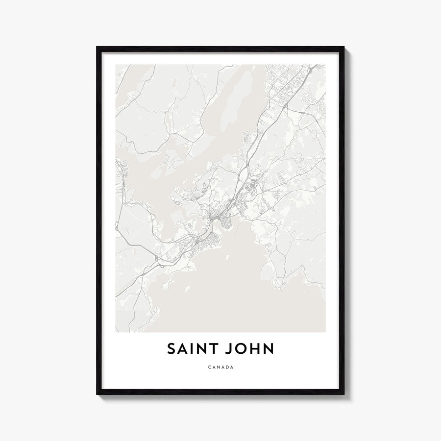 Saint John black & white map poster of United States Virgin Islands – vertical wall art, unframed print shown in interior moc