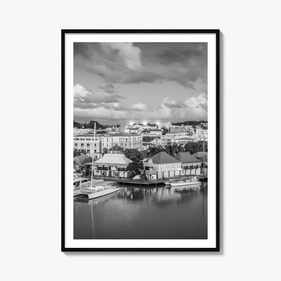 Saint John black & white photo poster of United States Virgin Islands – vertical wall art, unframed print shown in interior m