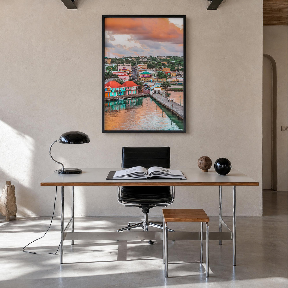 Saint John colorful photo poster of United States Virgin Islands – vertical wall art in black wood frame, hanging on wall