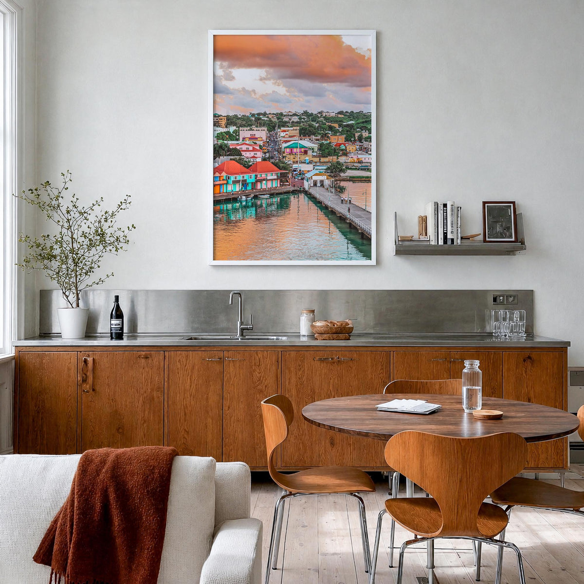 Saint John colorful photo poster of United States Virgin Islands – vertical wall art in white wood frame, hanging on wall