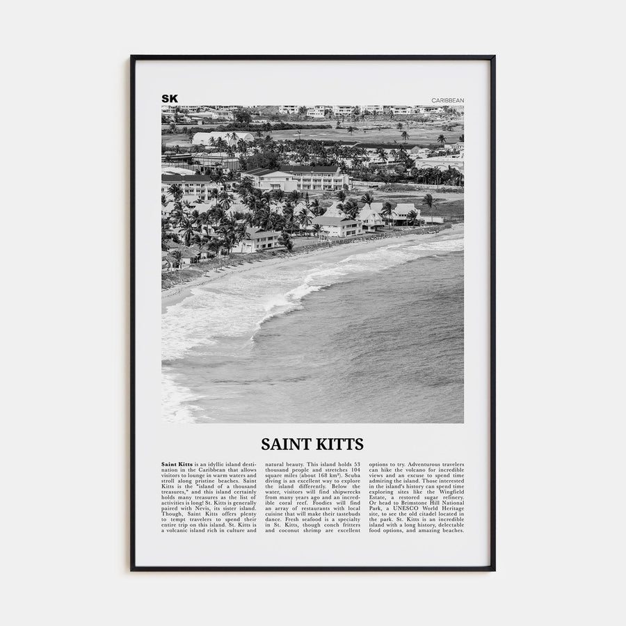 Saint Kitts Poster Black Metal / 8x12 in Nbourhood Travel B&W Poster