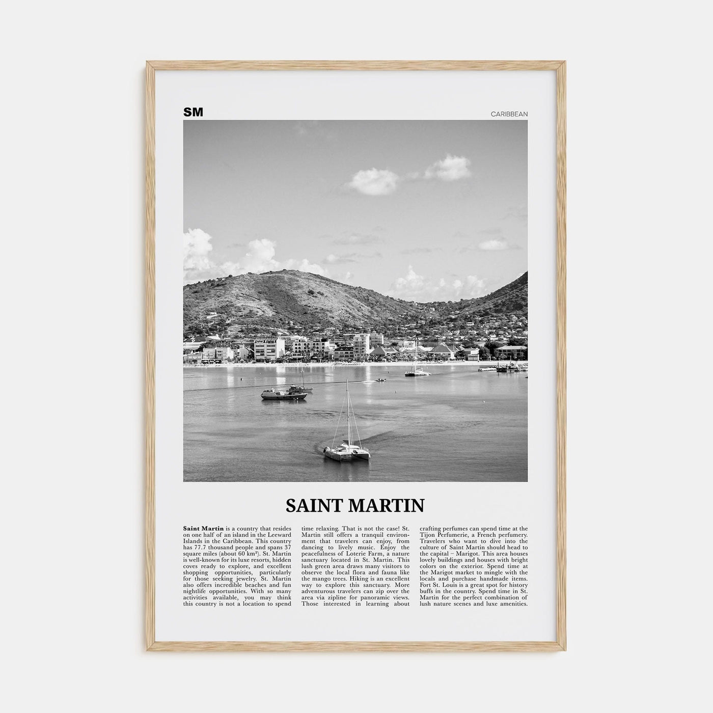 Saint Martin Poster Natural Wood / 8x12 in Nbourhood Travel B&W Poster