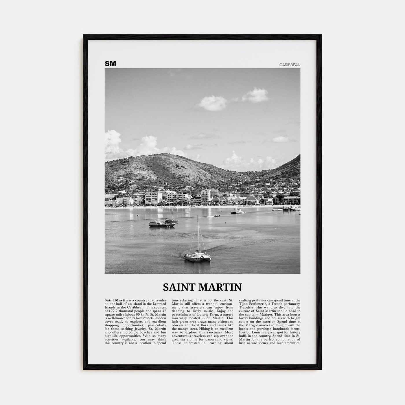 Saint Martin Poster Black Wood / 8x12 in Nbourhood Travel B&W Poster