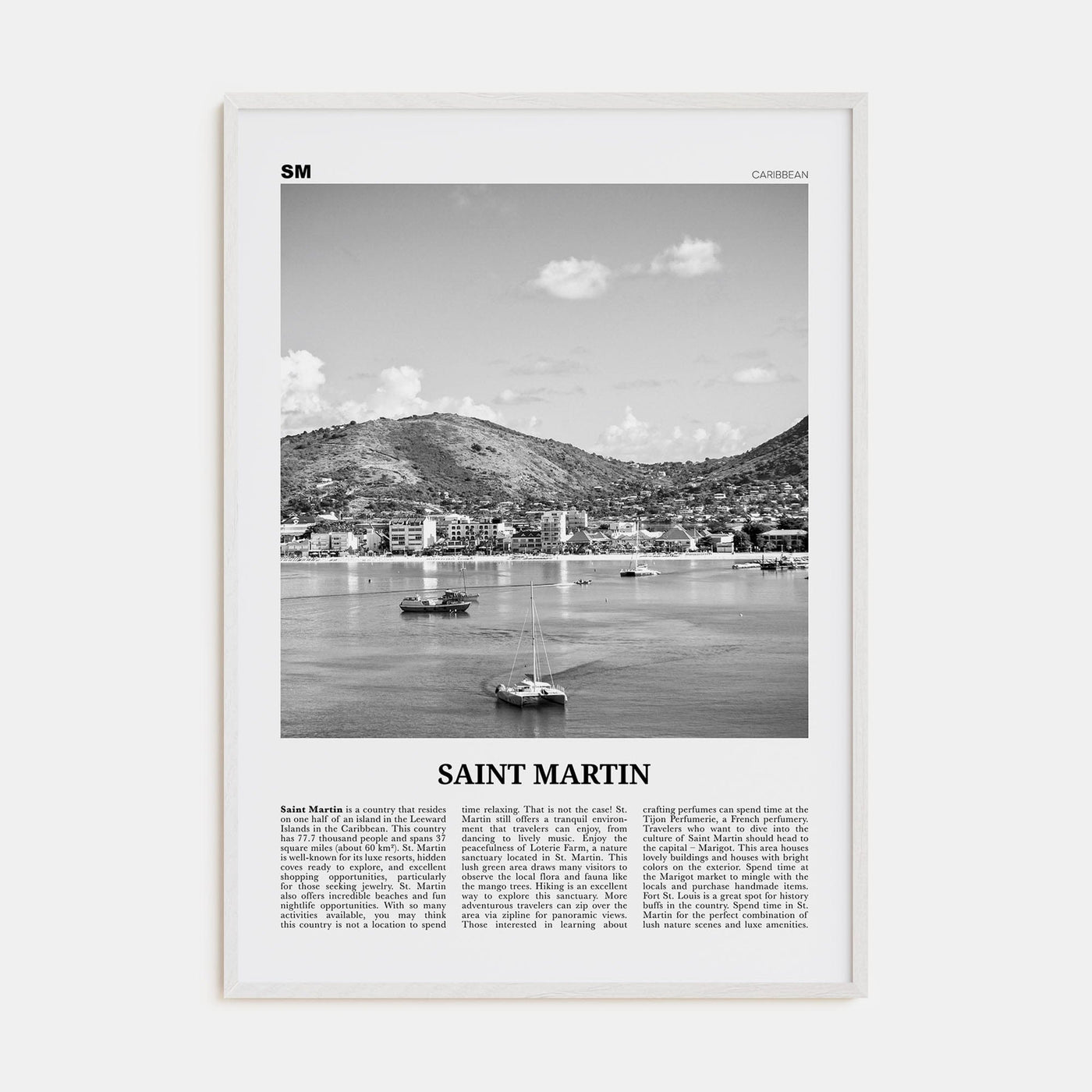 Saint Martin Poster White Wood / 8x12 in Nbourhood Travel B&W Poster