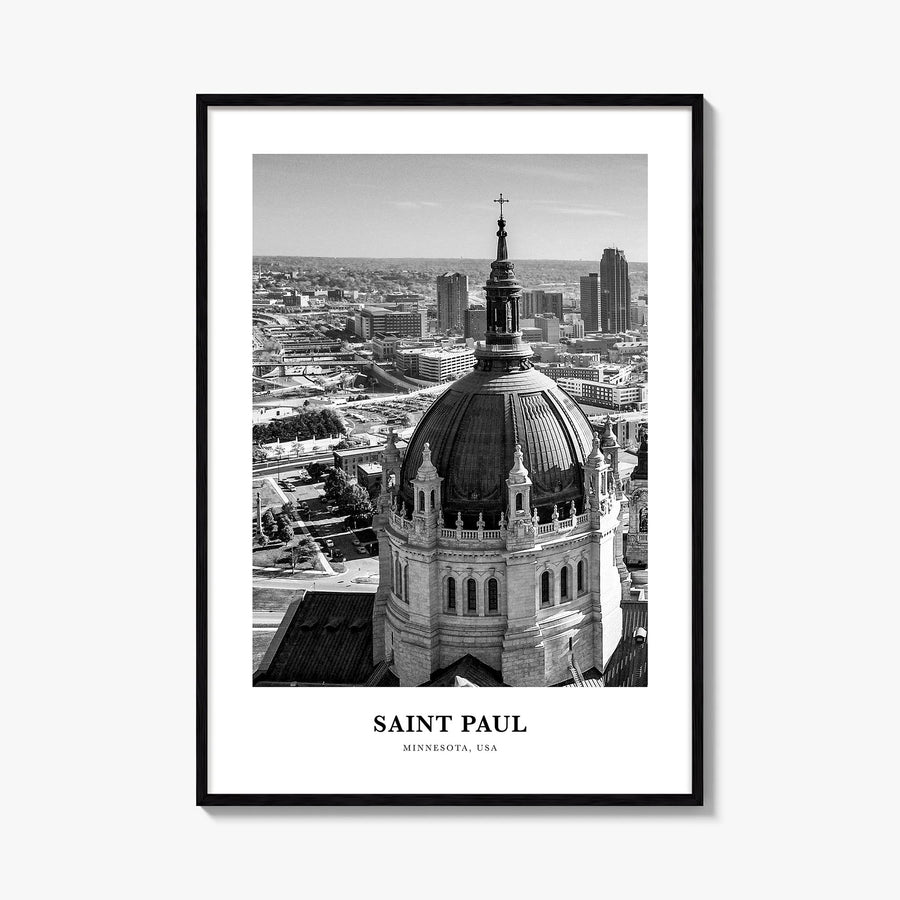 Saint Paul black & white classic poster of Minnesota, USA – vertical wall art, unframed print shown in interior mockup