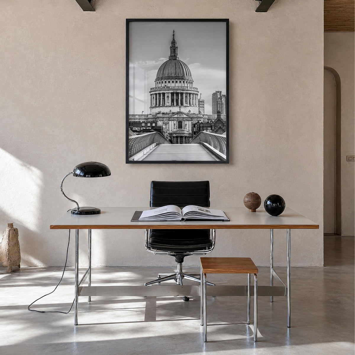 Saint Paul black & white photo poster of Minnesota, USA – vertical wall art in black wood frame, hanging on wall